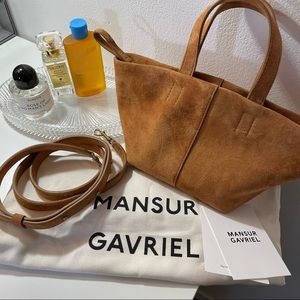 Mansur Gavriel Mini Tulipano Bag in Suede Caramel